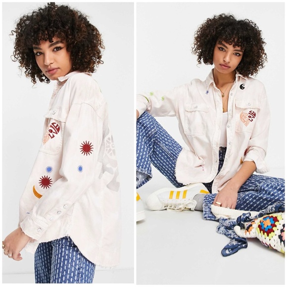 Free People Jackets & Blazers - 𝓯𝓹 Free People ~ Reef Break embroidered denim shirt jacket